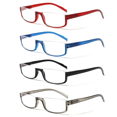 Image of Henotin 4 Pair Reading Glasses for Women Men Readers Half Moon Frame Blue Light Blocking Spring Hinge Eyeglasses(C-mix, 1.25, diopters)
