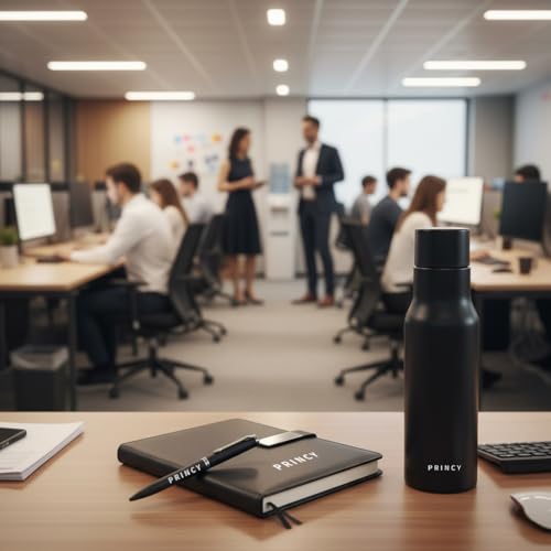 Image of Personalised 5 in 1 Corporate Gift Set which Includes Diary,Keychain, Coffee Mug, Metal Pen & Water Bottle. Gift Set for, Employee of The Month, Corporate Gift for Clients (Black)