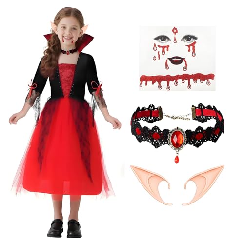 Disfraz de vampiro para niñas con falda tutu roja y accesorios miniatura 1
