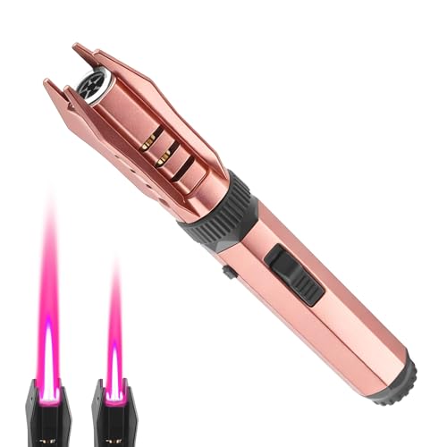 Luxe Blzae Torch Lighter Windproof Refillable Butane Jet Flame Lighters 360 Inverted Ignition Safety Lock Adjustable Straight Flame for Candles BBQ Baking Camping Gift(Pink)