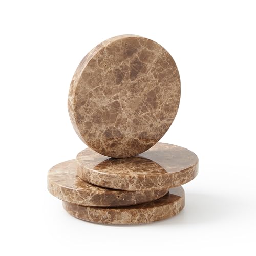 Natural Marble Coaster Set of 4.Round Drinks Coasters Non-Ceramic/Non-Resin