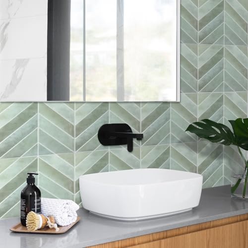 Image of Stick Tiles Peel and Stick Backsplash of 11.4 inch X 9 inch - 3D Adhesive Peel and Stick Wall Tile for Kitchen, Bathroom, Living Room, etc. (5, Mint Green)