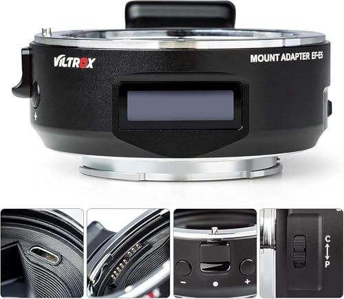 VILTROX EF-E5 Adaptador de Objetivo de Enfoque Automático con Pantalla OLED Compatible con Objetivo de la Serie Canon EF/EF-S para cámaras Sony con Montura E A7/A7R/A7S/A7M/A6500/A6400/A6000