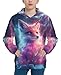 HaniLav Kids Novelty 3D Printed Sweatshirt Girl Boy Galaxy Pullover Hoodies,Galaxy Pink Fox,XS