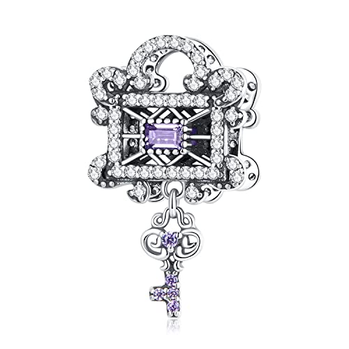 Abalorio de bloqueo y llave, abalorio de plata de ley 925 compatible con collar de pulsera Pandora