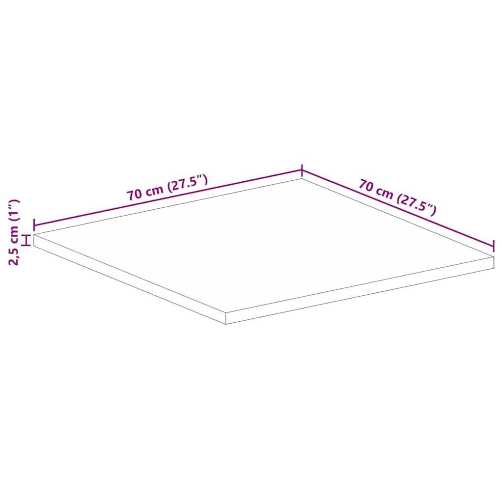 Tavolo quadrato 70 x 70 x 2,5 cm in legno massello di mango