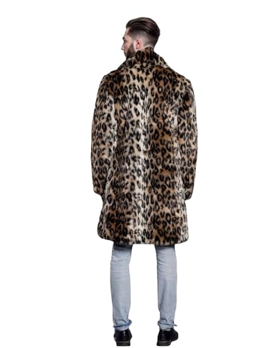 UMREN Mens Warm Leopard Faux Fur Coats Jacket Long Luxury Overwear Parka Cardigans2