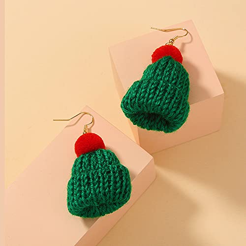 Christmas Hats Knitted Beanie Dangle Drop Earrings for Women Girls Lovely Knitted Santa Hat Dangling Hook Hoop Earring Studs Red Ball Cute Jewelry Gifts for Christmas Xmas Party BFF4