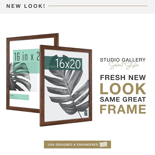 MCS Studio Gallery 16x20 Poster Frame Walnut Woodgrain, Vertical & Horizontal Wall Hanging Large Picture Frame for Photos, Posters & Art Prints (1-Pack)