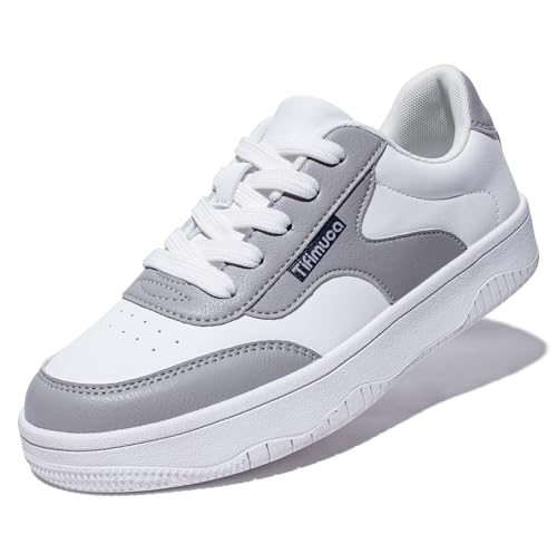Tifimuca Women's Vegan Leather Low Top Lace Up Non Slip