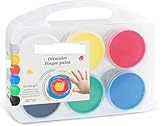 SET COMPLETO: Valigetta con manico contenente 6 vasetti di tempera a dita da 100g ciascuno in colori vivaci (bianco, giallo, rosso, blu, verde, nero) per creatività artistica dei bambini