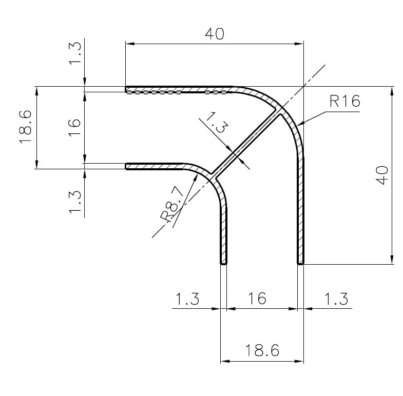 4x1000mm, 4 barras de 1m de perfil aluminio curvo 90º radio corto, acabado en ANODIZADO NEGRO, para mobiliario CAMPER, H2 y H3. Para contrachapado o policarbonato de 15mm o 16mm. OPCIÓN CORTE A MEDIDA