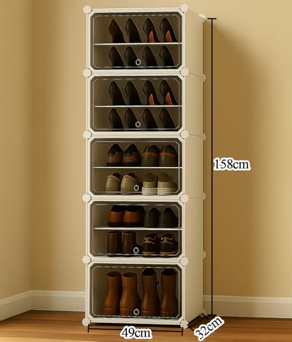 Image of Zemic Plastic Shoe Rack for Home | ๐-๐๐จ๐จ๐ซ ๐๐-๐๐ก๐๐ฅ๐ Shoe Organizer with Doors ๐๐๐ ๐ง๐๐ญ๐ฌ for Heels, Boots, Slippers Chappal Sandal Shoe Stand | DIY Multiuse ๐๐ก๐ข๐ญ๐ Storage Rack