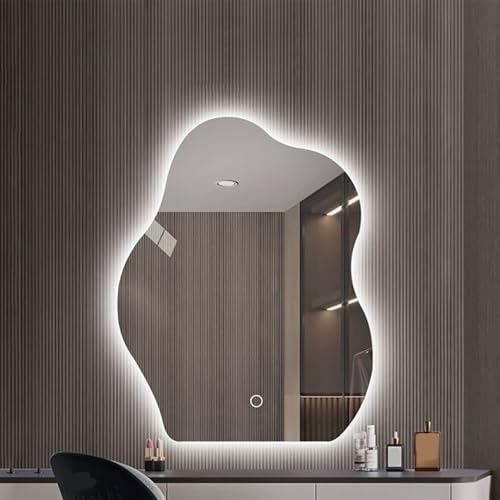 SXFSDOU Espejo de baño Mural sin Marco con Forma de Nube, Forma Irregular y Revestimiento antivaho, retroiluminación de 3 Colores, decoración asimétrica, 24/28/32' (20 x 28 Pulgadas)