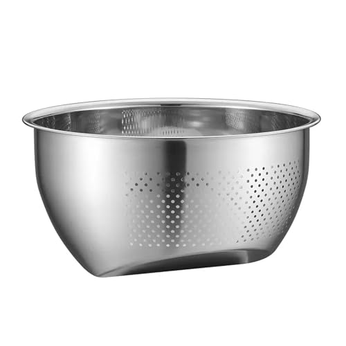 Image of KRESHU Stainless Steel 304 Food Grade 3-in-1 Bowls Vegetables Rice Washer with Side Drain Bowls Colander Strainer Basket Ideal for Kitchen Tools Vegetables, Rice, Fruits (26cm, Silver)