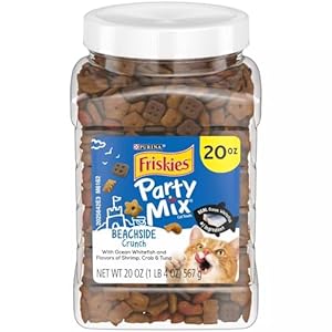 Party Mix Crunch Beachside Cat Treats 20 oz. Canister,Shrimp, Crab and Tuna Flavors,New