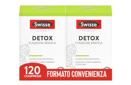 SWISSE Detox - Colina Integratore con Cardo Mariano, Curcuma ed Estratto di Carciofo, Integratori Alimentari per Supporto Funzione Epatica - 120 Compresse Rivestite, Facili da Deglutire, Made in Italy