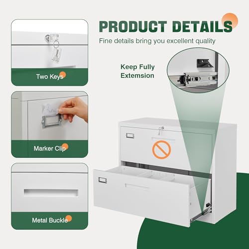 image for Letaya 2 Drawer Metal Filing Organization Office Cabinets with Lock,La