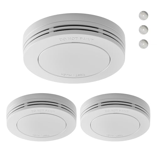 Safeliveo Detector de Humo  Alarma de Incendio para el hogar   Batería de 10 años   Sin LED Intermitente   Función de Prueba y Silencio   con Almohadillas Adhesivas   Conforme a EN 14604 3 Piezas