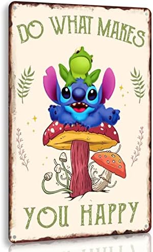 Retro Mushroom Home Kitchen Accessories Stitch Decor Funny Frog Mushroom Quote Wall Decor Cute Bathroom Frog Metal Tin Signs Vintage Fairy Welcome Sign Do What Makes You Happy Sign Halloween Christmas Decorations For Bedroom 12x8 Inch