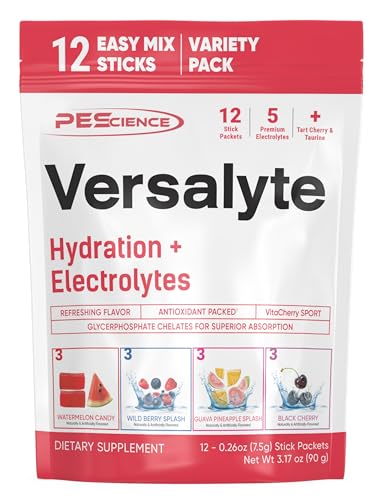 Image of PEScience Versalyte Electrolyte Hydration Packets, Sugar Free Electrolyte Powder with Magnesium, Taurine, Antioxidants, Trace Minerals - 4 Flavor Variety Pack, 12 Servings