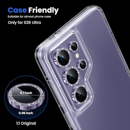 Image of WSKEN for Samsung Galaxy S26 Ultra Camera Lens Protector - Ultra Thin Case Friendly, 9H Shatterproof Tempered Glass with Anti Scratch Metal Circle Camera Screen Protector Cover Accessories, Glitter Violet