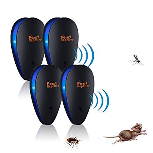 Janolia 4pza Repellente Ultrasuoni, Repellente per Insetti Elettrico, Plug-in di Controllo Interno per Respingere Ragni, Pulci, Zanzare, Formiche, Scarafaggi, Non Tossico Ecologico Negro