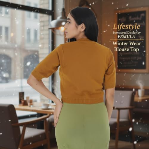 Image of Women Winter Wear V-Neck Half Sleeves Regular Fit Woollen Blouse