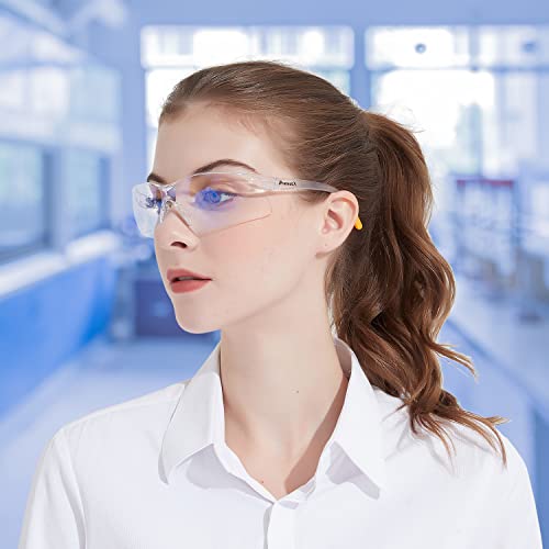 ProtectX Blue Light Blocking Safety Glasses for Men & Women, Safety Sunglasses with Anti-Fog Scratch Resistant Wrap-Around Lenses, Non-Slip Orange Rubber Grips, ANSI Z87.1 Rated