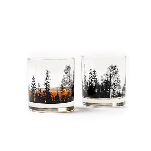 Black Lantern Whiskey Glasses – Cocktail Glasses and Glassware Sets, Old Fashioned Rocks Glass for Bourbon, Scotch, Whiskey, Forest Landscape Design, Set of 2 Glasses
