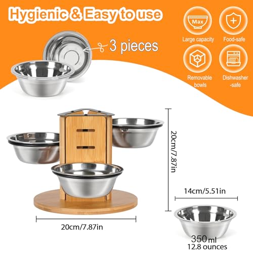 JAZUIHA Katzennapf Erhöht 3er Set, Höhenverstellbare Futterstation für Katzen und kleine Hunde, 14 cm Edelstahlnäpfe (350ml), 3 Stufen für Anpassbare Höhe