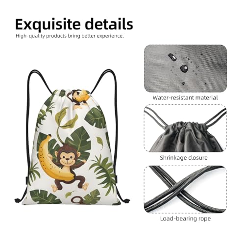 Monkey Banana Tree Drawstring Backpack for Women Men Lightweight Sports Gym Sackpack Cinch Bag Water Resistant Draw String Bags for Hiking Yoga Swimming Travel Beach4