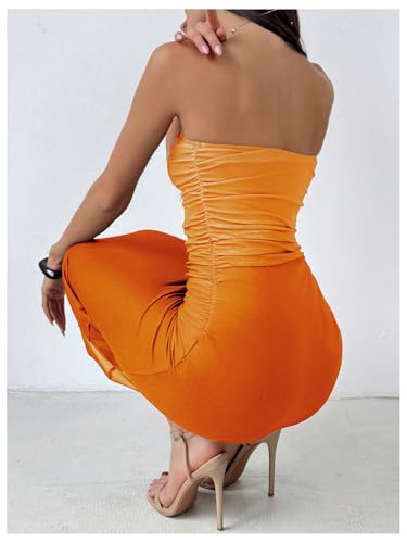 GORGLITTER Women's Mesh Strapless Ruched Bodycon Maxi Dress Wedding Guest Prom Cocktail Summer Y2k Long Tube Dresses2