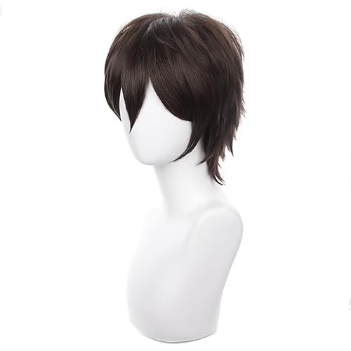 Miniatura 5 de COSPLAZA Peluca marrón para cosplay, corta, puntiaguda, esponjosa, resistente al calor, pelo sintético en capas, para hombres y mujeres, peluca de