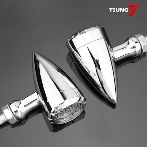 Image of TSUNG 2PCS Motorcycle Rear Turn Signals LED Bullet SMD Blinkers Brake Tail Light Amber Red Indicators for Cruiser Chopper Bobber Cafe Racer Street Bike (SMD LED-4wire Chrome)