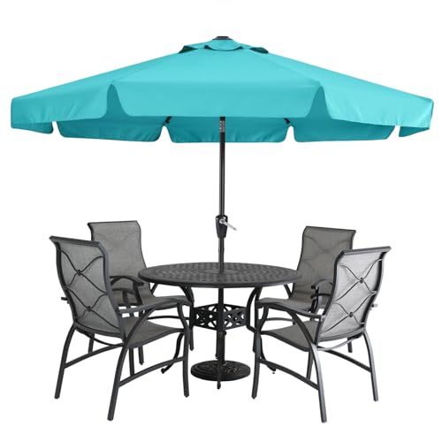 MASTERCANOPY 9ft Patio Umbrella with Valance, Crank and Tilt – 8 Ribs Outdoor Market Umbrella, UV/Fade Resistant, Waterproof Canopy with Wind Vent for Garden, Deck, Backyard, Pool (Turquoise) by MASTERCANOPY - Used condition - US$44.82