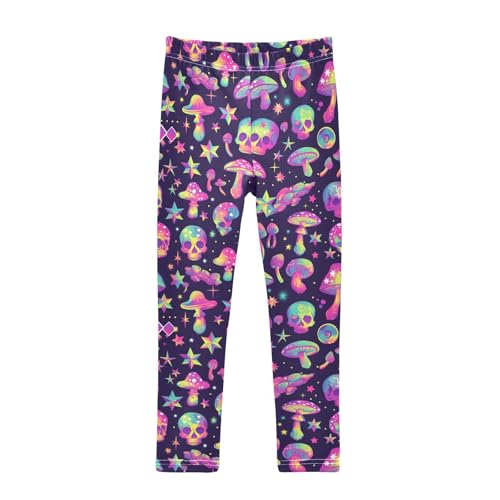 Wusikd Colorful Mushrooms Girls' Leggings Toddler Doodles Skulls Stars Kids Yoga Pants Dance Active Tights 4T