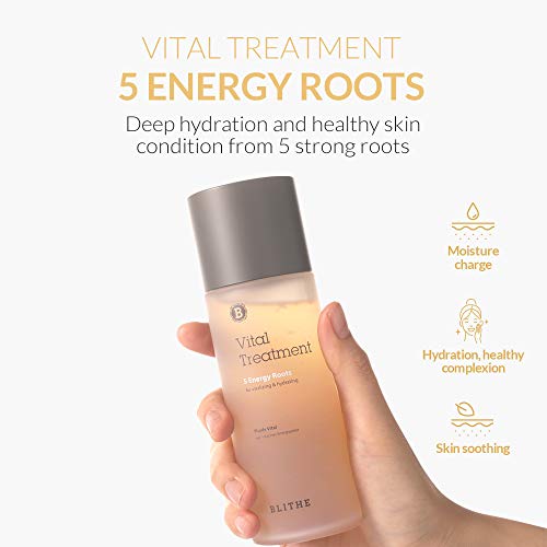 Blithe Vital Treatment 5 Energy Roots of Korean Red Ginseng Licorice Burdock & Damask Rose - Vegan Proactive Moisturizer Essence & Anti Acne Face Cream Skin Care for Vitalizing & Hydrating 5 Fl Oz