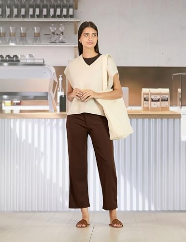 Image of Blissclub AM:PM Air Flare Trousers Cotton for Women Above 5'5 ft Tall | Bootcut Trousers and Formal Pants for Women Office wear | Tailored fit