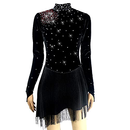 LIUHUO Figure Skating Dress Girls Black Velvet Performance Ice Skating Dress
