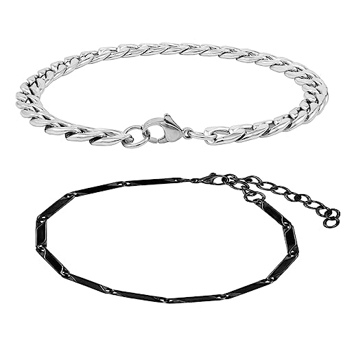Image of Nakabh Combo of Chain Stainless Steel Wrist Bracelet for Men Boys Unisex (2220261P)