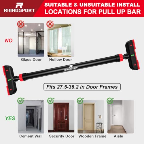 Image of RHINOSPORT Door Pull Up Bar Doorway Chin Up Bar from 72-95 cm (28.3in-37.4in) Workout Equipment No Screws