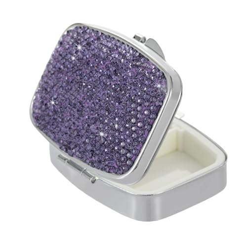 Image of Pill Case for Purse Small Pill Box Holder Metal Compact Pill Organizer Travel Portable Pill Container Pocket Pill Holder for Vitamin Medicine(Purple)