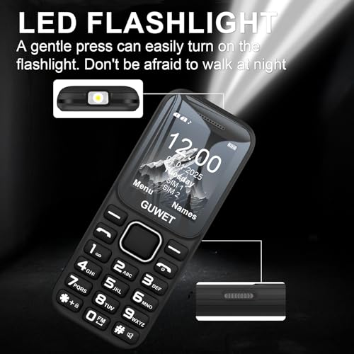 Guwet A2 2G Mobile Seniorenhandy ohne Vertrag, Großkapazitätsakku, Lange Standby-Zeit, Rentner Handy große Tasten, Dual SIM mit Notruftaste, Schwarz