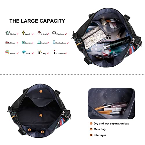 Womens Travel Duffel Bag Lightweight Sport Gym Bag Waterproof Weekender Overnight Bag with Wet and Dry Separation Pocket for Gym Training Yoga Fitness Swimming3
