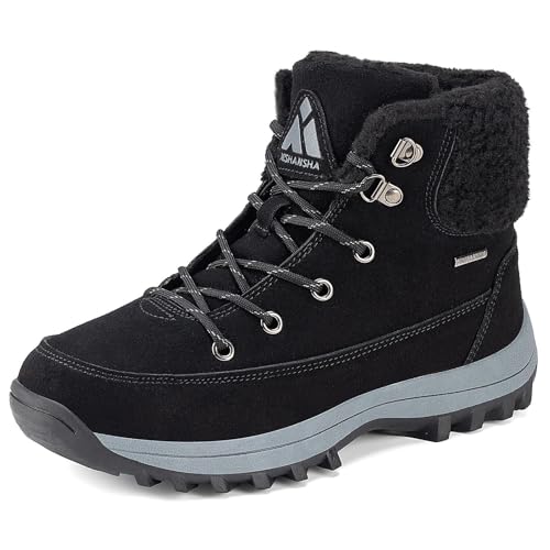 Mishansha Botas Mujer Invierno Cálidas Forradas Antideslizantes Comoda Botines de Nieve Trekking Senderismo Outdoor Negro EU 39