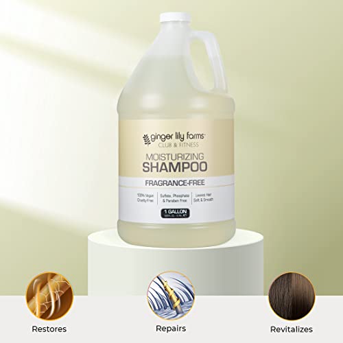 Ginger Lily Farms Club & Fitness Moisturizing Shampoo For All Hair Types, 100% Vegan & Cruelty-Free, Fragrance Free, 1 Gallon (128 Fl Oz) Refill #TOP4