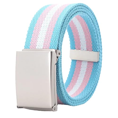 Women’S Rainbow Striped Canvas Blend Tactical Belt Luxury Designer Slim Casual For Jeans 3.8Cm Width