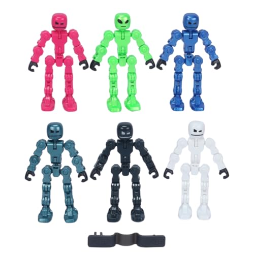 Image of Zing KlikBot 6-Pack: Stop-Motion Action Figures | Pearl White, Charcoal Grey, Nebula Green, Galactic Blue, Deep Teal, Pink + Klik Separator | STEM Toy 6+