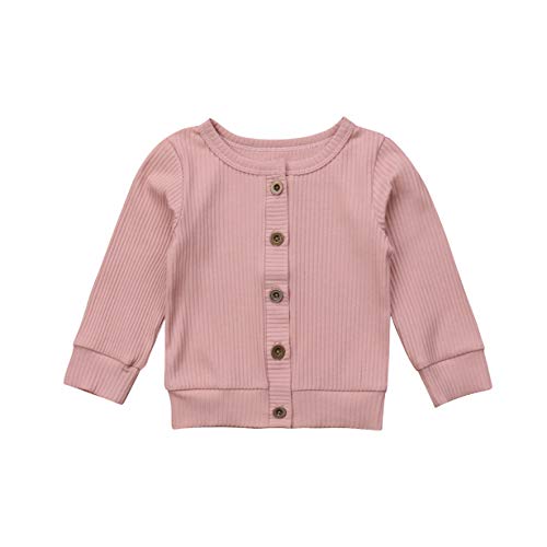 Newborn Toddler Baby Girls Long Sleeve Button Down Knitted Sweater Cardigan Coat (6-12 Months, Pink)